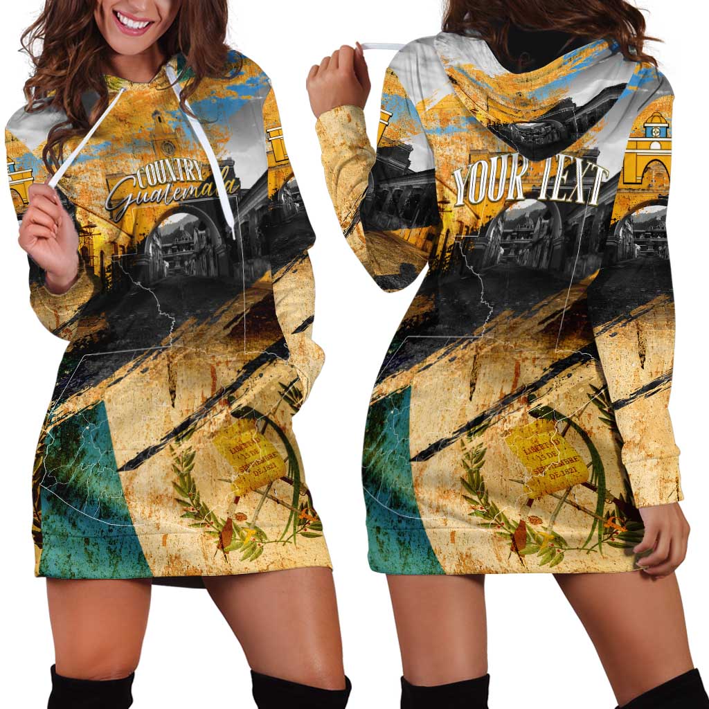 Guatemala Country Pride Hoodie Dress Grunge Map Art with National Landmark Flag Texture - Wonder Print Shop