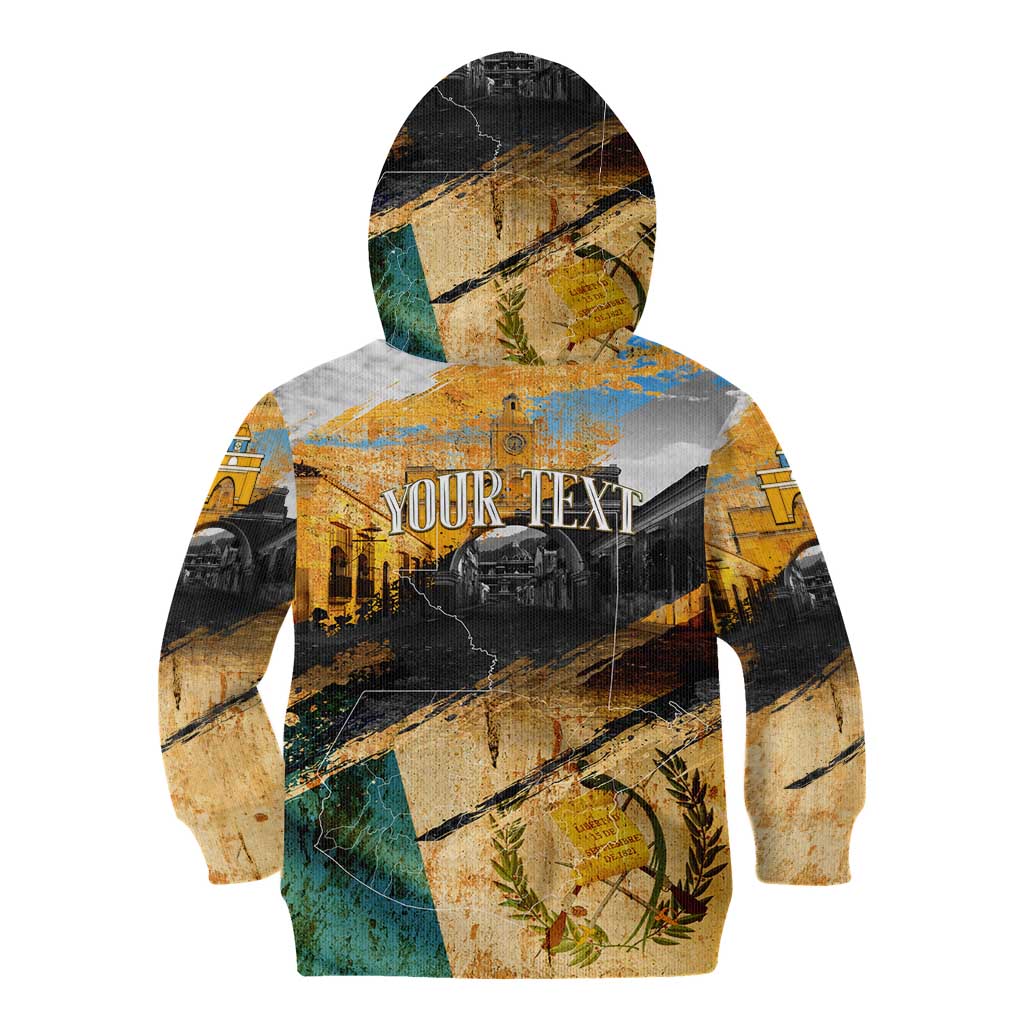 Guatemala Country Pride Kid Hoodie Grunge Map Art with National Landmark Flag Texture - Wonder Print Shop