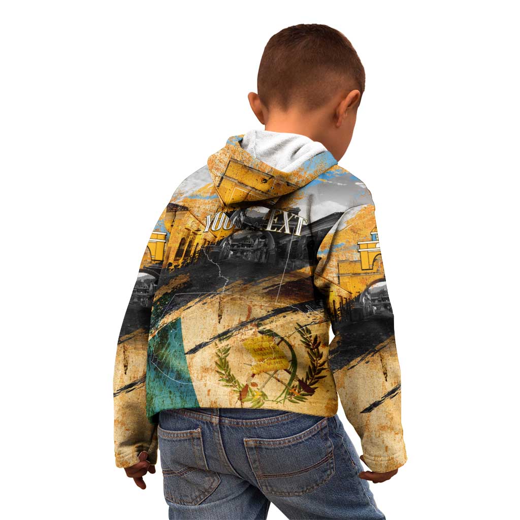 Guatemala Country Pride Kid Hoodie Grunge Map Art with National Landmark Flag Texture - Wonder Print Shop