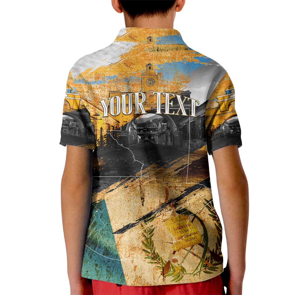 Guatemala Country Pride Kid Polo Shirt Grunge Map Art with National Landmark Flag Texture - Wonder Print Shop