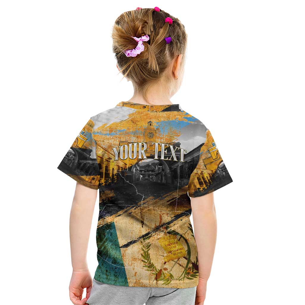 Guatemala Country Pride Kid T Shirt Grunge Map Art with National Landmark Flag Texture - Wonder Print Shop