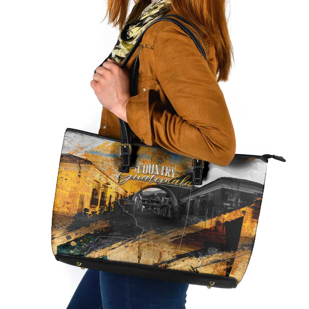 Guatemala Country Pride Leather Tote Bag Grunge Map Art with National Landmark Flag Texture - Wonder Print Shop