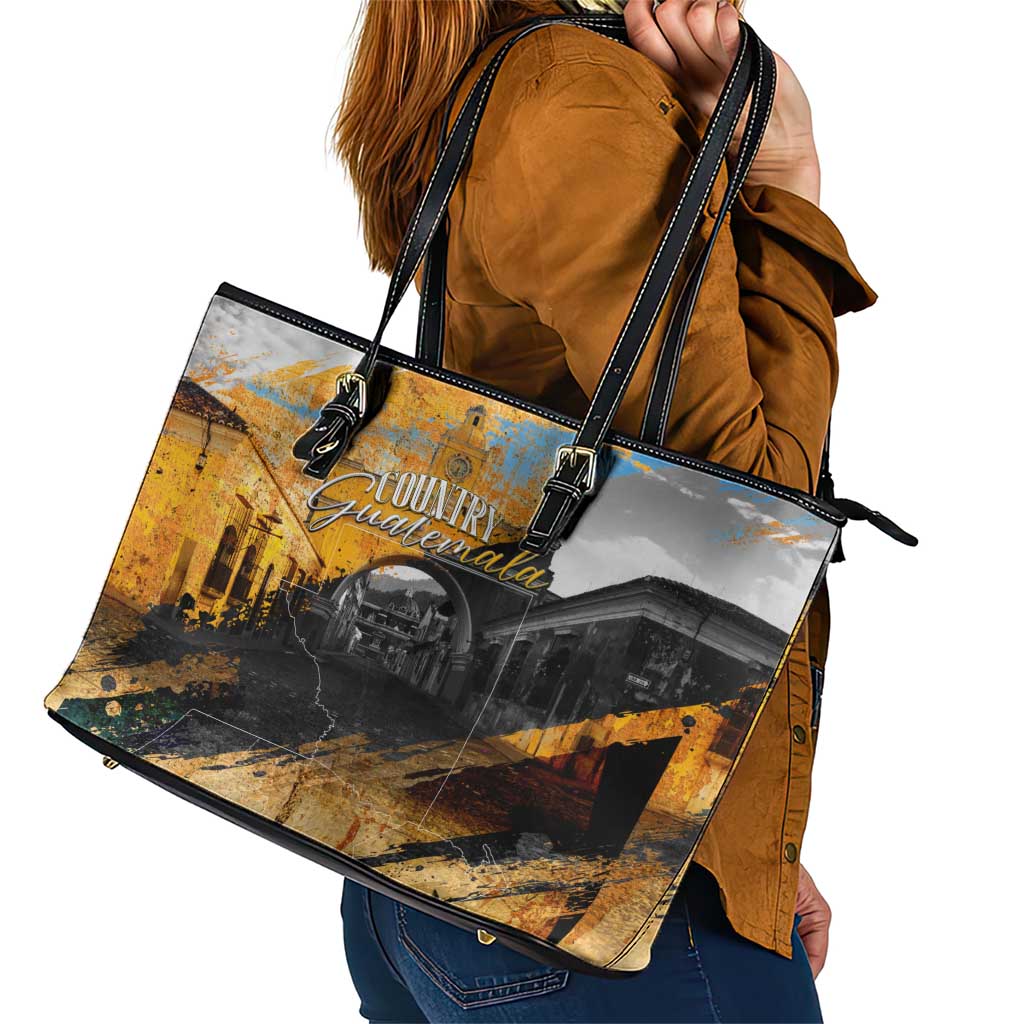 Guatemala Country Pride Leather Tote Bag Grunge Map Art with National Landmark Flag Texture - Wonder Print Shop
