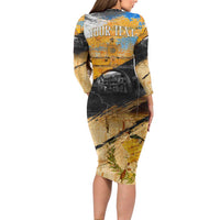 Guatemala Country Pride Long Sleeve Bodycon Dress Grunge Map Art with National Landmark Flag Texture - Wonder Print Shop