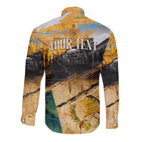 Guatemala Country Pride Long Sleeve Button Shirt Grunge Map Art with National Landmark Flag Texture - Wonder Print Shop