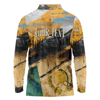 Guatemala Country Pride Long Sleeve Polo Shirt Grunge Map Art with National Landmark Flag Texture - Wonder Print Shop