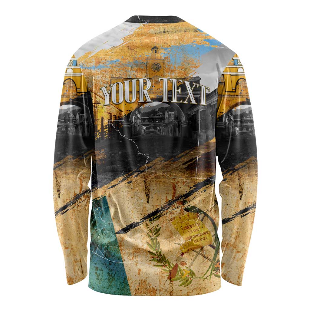 Guatemala Country Pride Long Sleeve Shirt Grunge Map Art with National Landmark Flag Texture - Wonder Print Shop