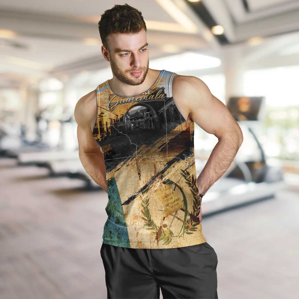 Guatemala Country Pride Men Tank Top Grunge Map Art with National Landmark Flag Texture - Wonder Print Shop