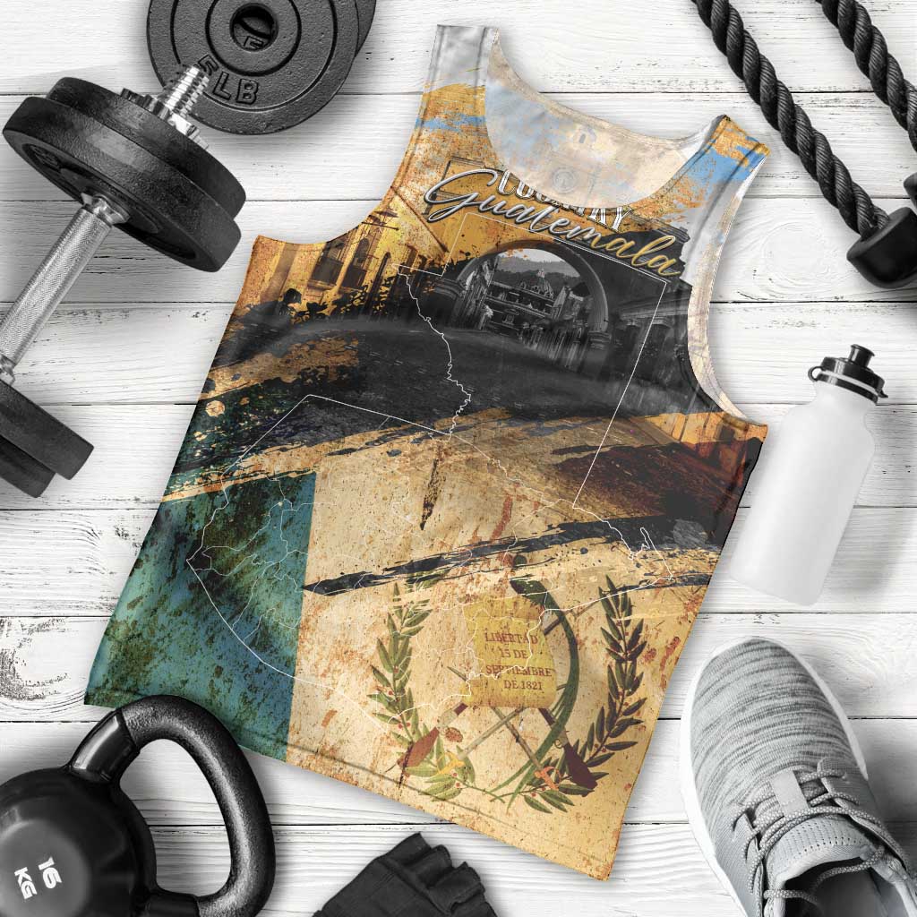 Guatemala Country Pride Men Tank Top Grunge Map Art with National Landmark Flag Texture - Wonder Print Shop