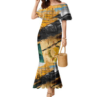 Guatemala Country Pride Mermaid Dress Grunge Map Art with National Landmark Flag Texture - Wonder Print Shop