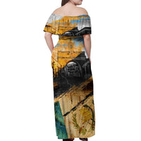 Guatemala Country Pride Off Shoulder Maxi Dress Grunge Map Art with National Landmark Flag Texture - Wonder Print Shop