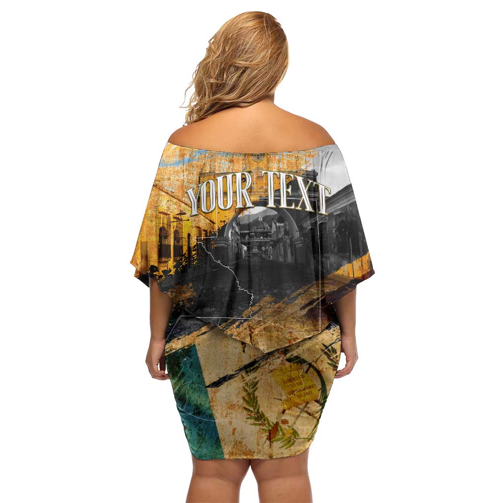 Guatemala Country Pride Off Shoulder Short Dress Grunge Map Art with National Landmark Flag Texture - Wonder Print Shop