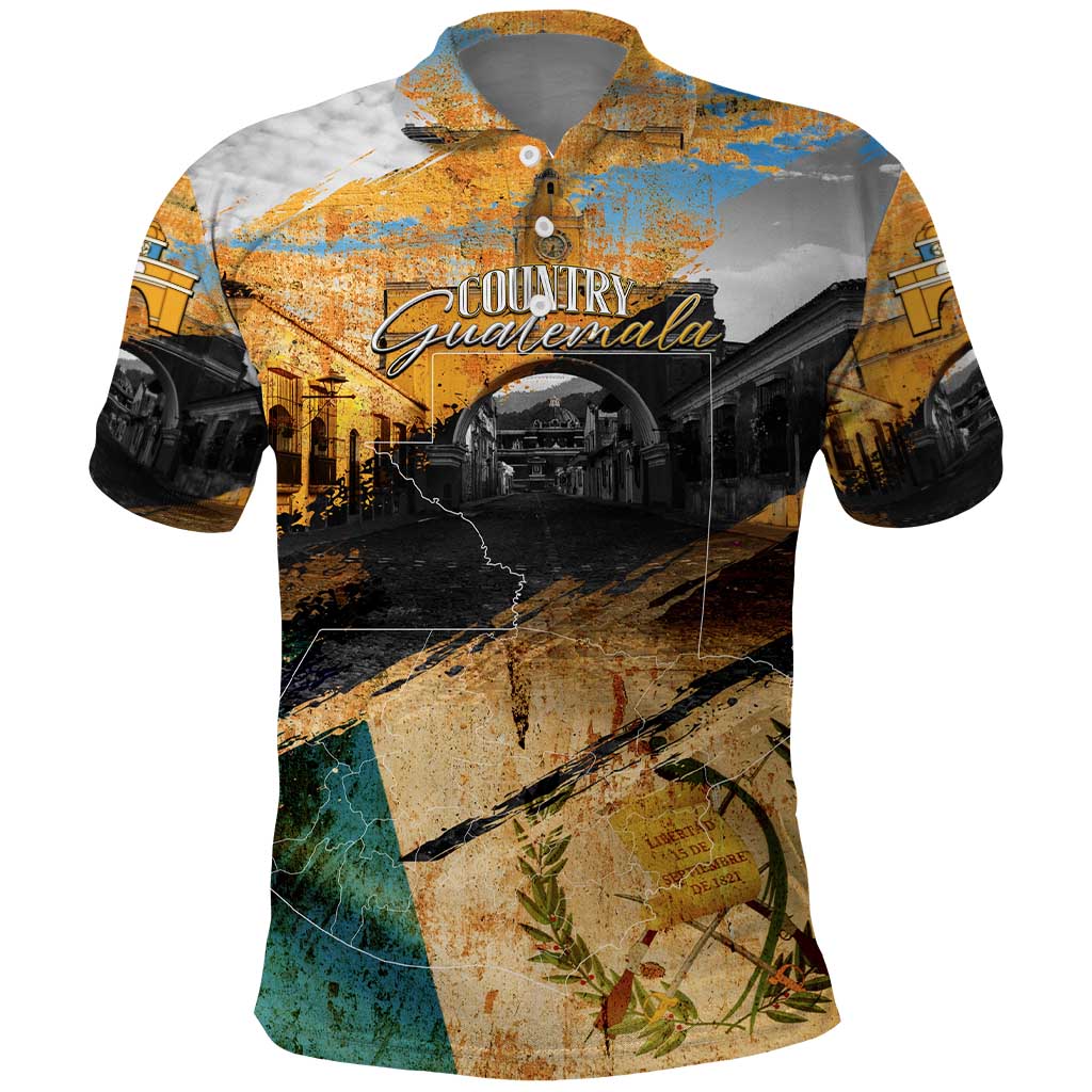 Guatemala Country Pride Polo Shirt Grunge Map Art with National Landmark Flag Texture - Wonder Print Shop