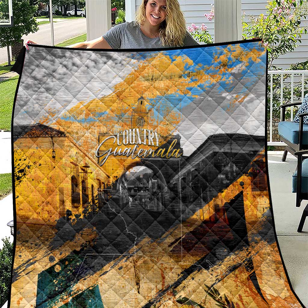 Guatemala Country Pride Quilt Grunge Map Art with National Landmark Flag Texture - Wonder Print Shop