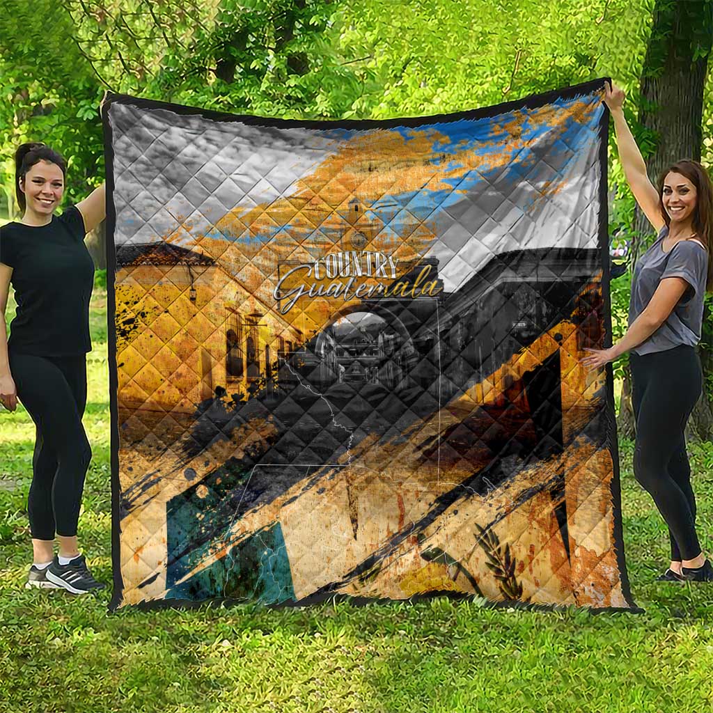 Guatemala Country Pride Quilt Grunge Map Art with National Landmark Flag Texture - Wonder Print Shop