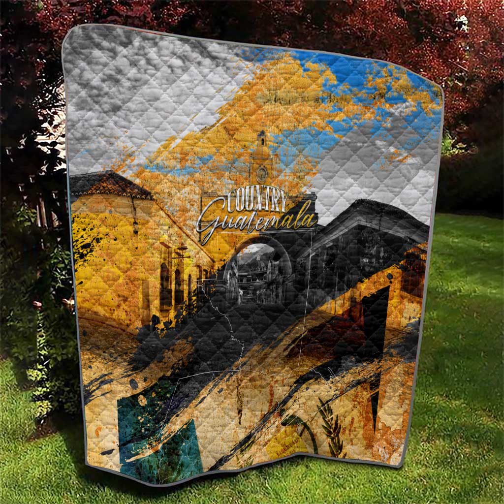 Guatemala Country Pride Quilt Grunge Map Art with National Landmark Flag Texture - Wonder Print Shop