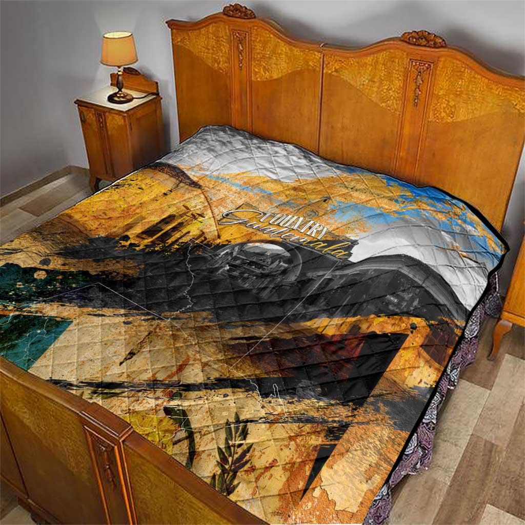 Guatemala Country Pride Quilt Grunge Map Art with National Landmark Flag Texture - Wonder Print Shop