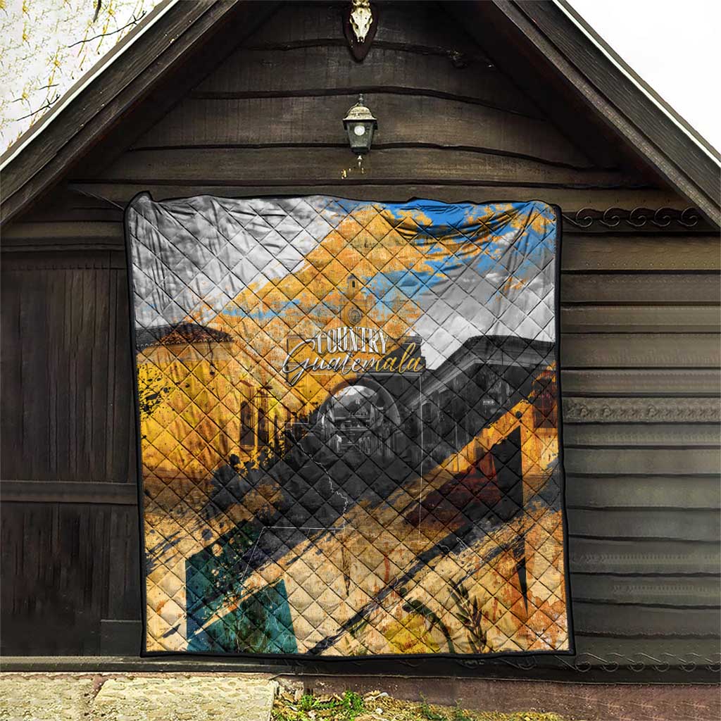 Guatemala Country Pride Quilt Grunge Map Art with National Landmark Flag Texture - Wonder Print Shop
