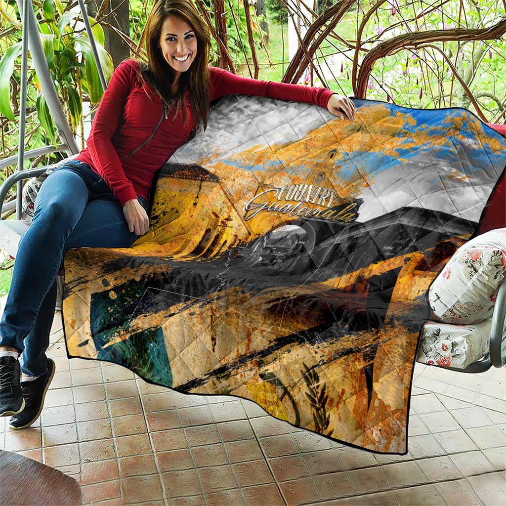 Guatemala Country Pride Quilt Grunge Map Art with National Landmark Flag Texture - Wonder Print Shop