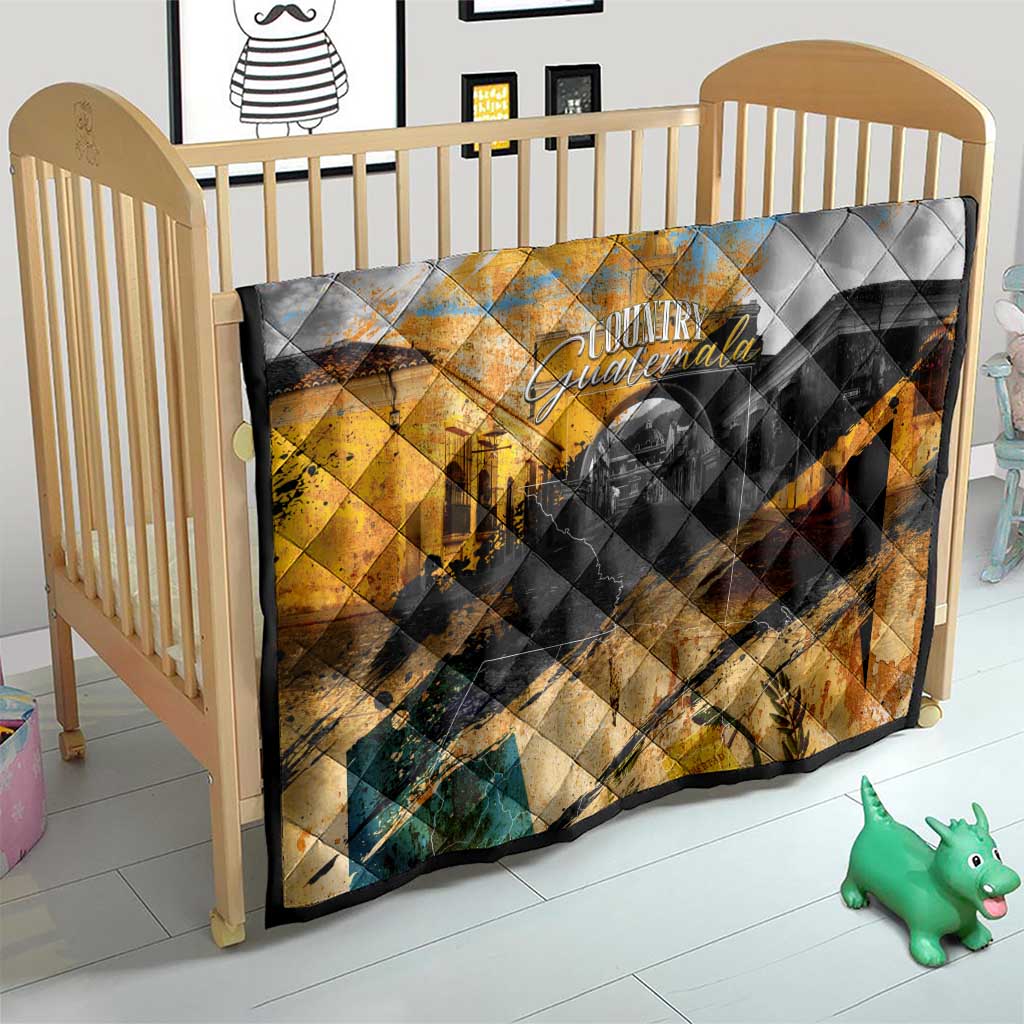 Guatemala Country Pride Quilt Grunge Map Art with National Landmark Flag Texture - Wonder Print Shop