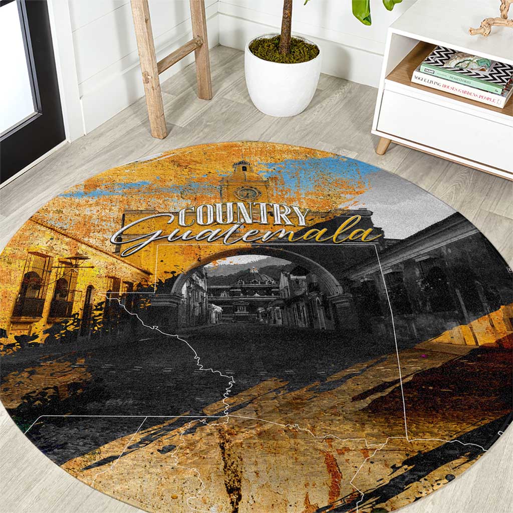 Guatemala Country Pride Round Carpet Grunge Map Art with National Landmark Flag Texture - Wonder Print Shop