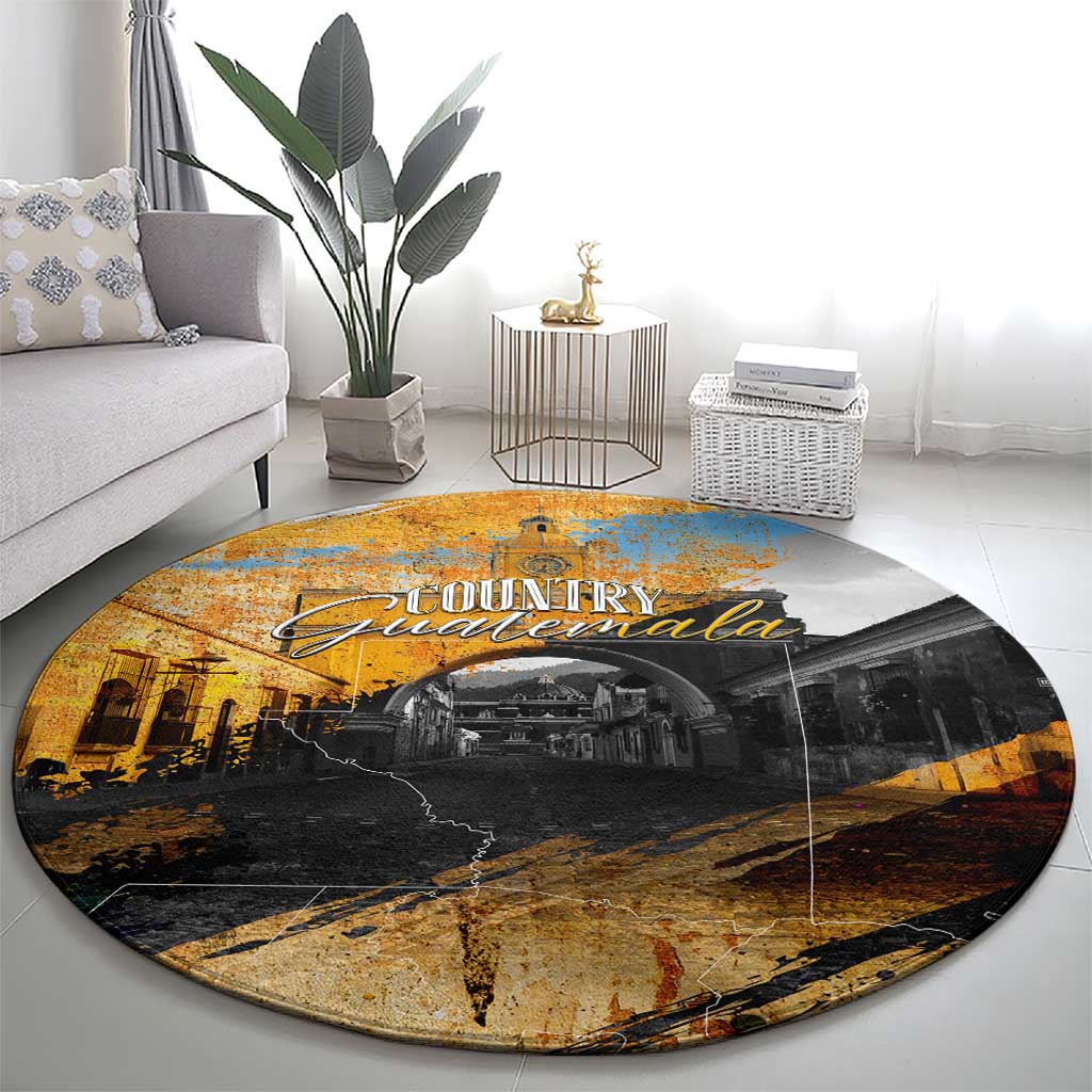 Guatemala Country Pride Round Carpet Grunge Map Art with National Landmark Flag Texture - Wonder Print Shop