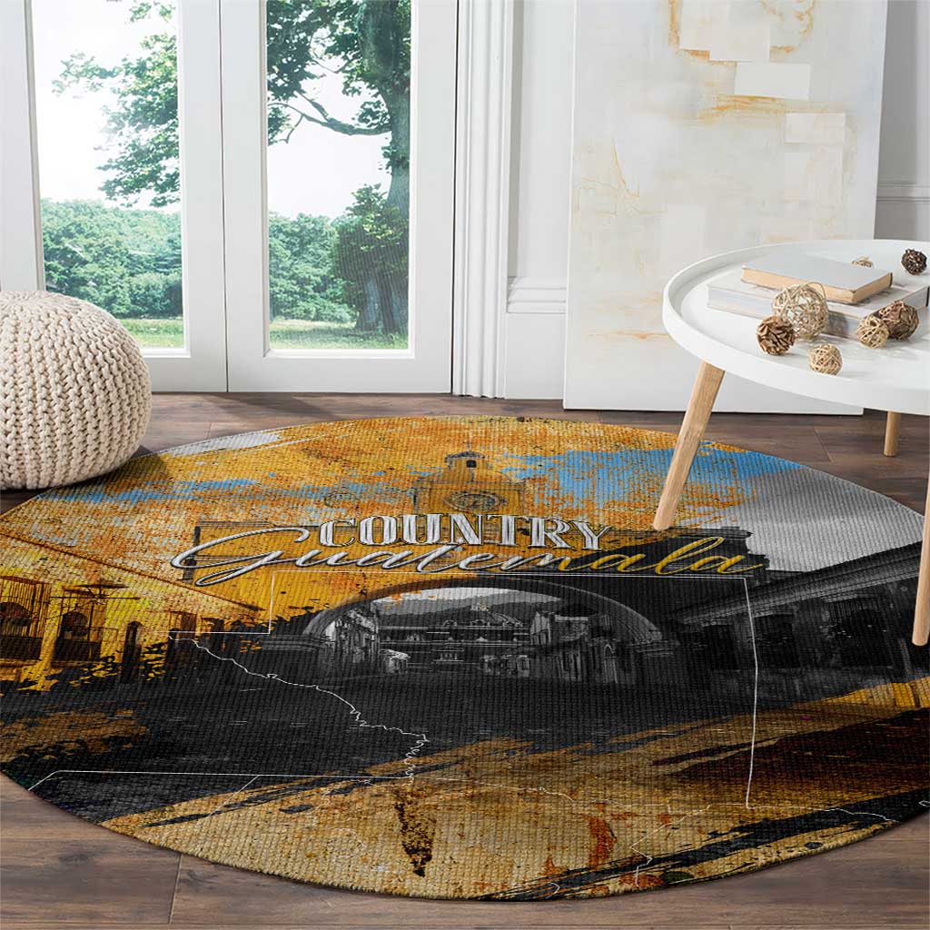 Guatemala Country Pride Round Carpet Grunge Map Art with National Landmark Flag Texture - Wonder Print Shop