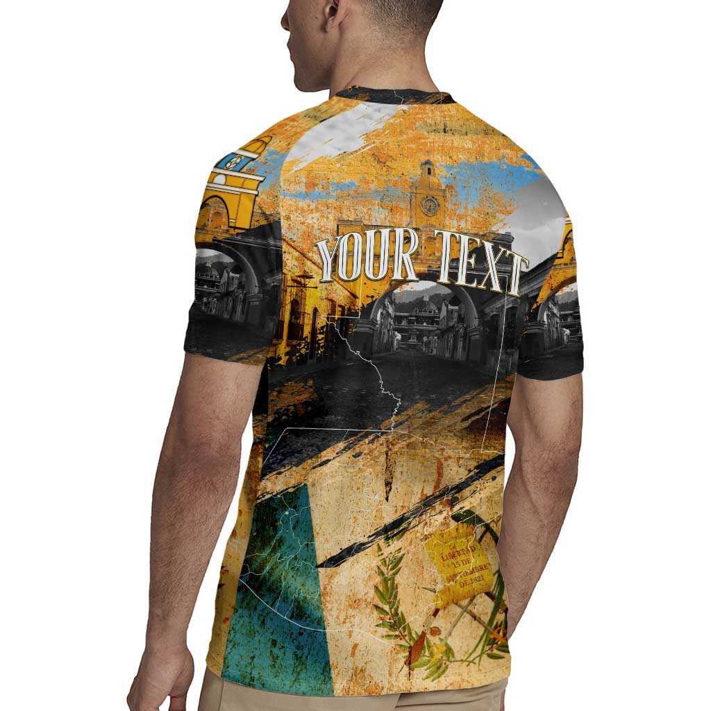 Guatemala Country Pride Rugby Jersey Grunge Map Art with National Landmark Flag Texture - Wonder Print Shop