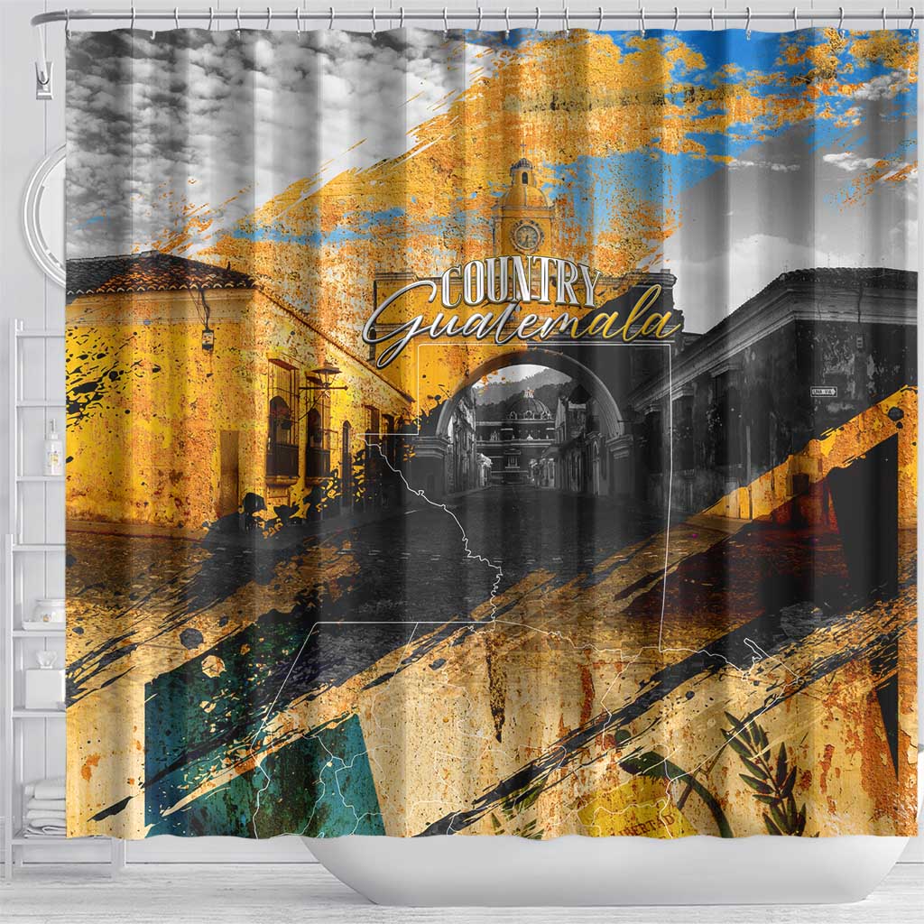 Guatemala Country Pride Shower Curtain Grunge Map Art with National Landmark Flag Texture - Wonder Print Shop