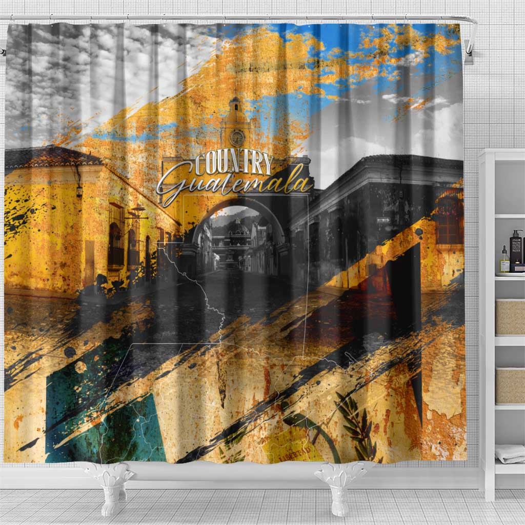 Guatemala Country Pride Shower Curtain Grunge Map Art with National Landmark Flag Texture - Wonder Print Shop