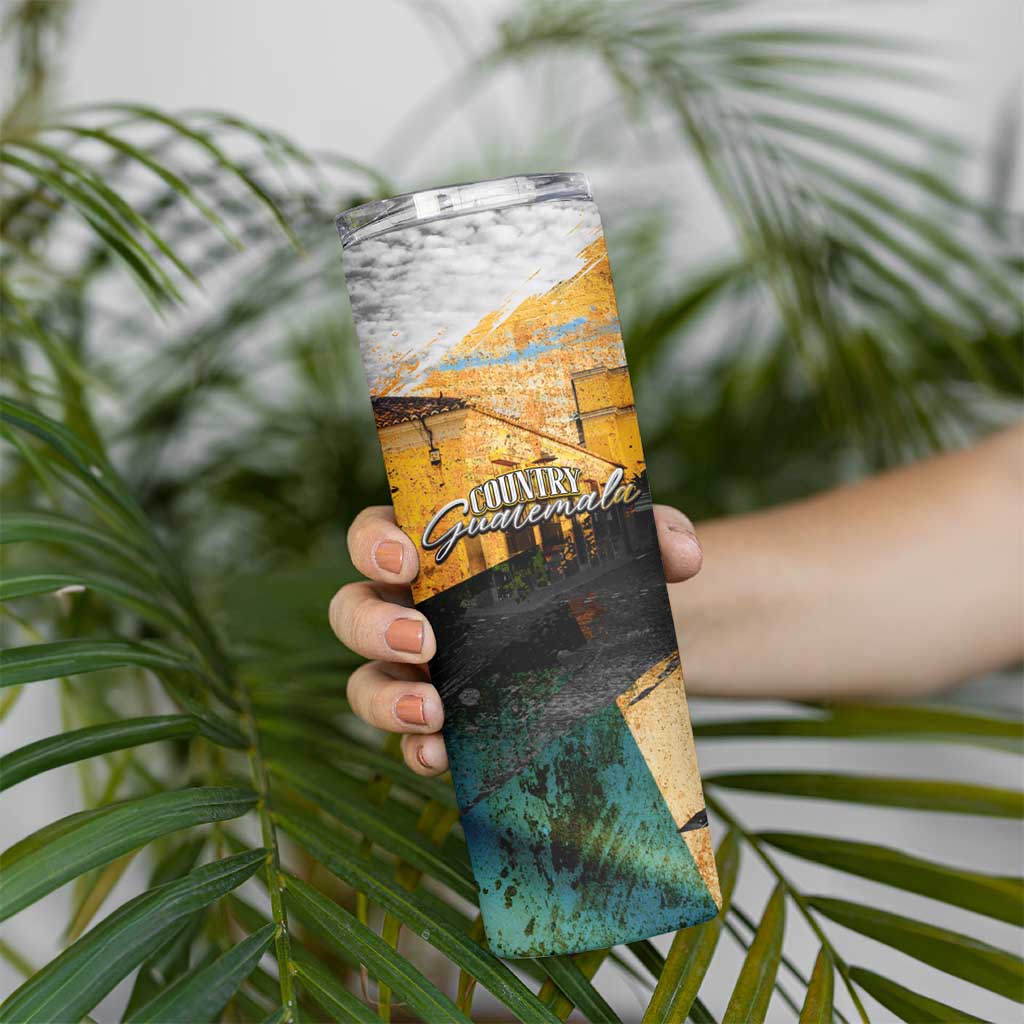 Guatemala Country Pride Skinny Tumbler Grunge Map Art with National Landmark Flag Texture - Wonder Print Shop