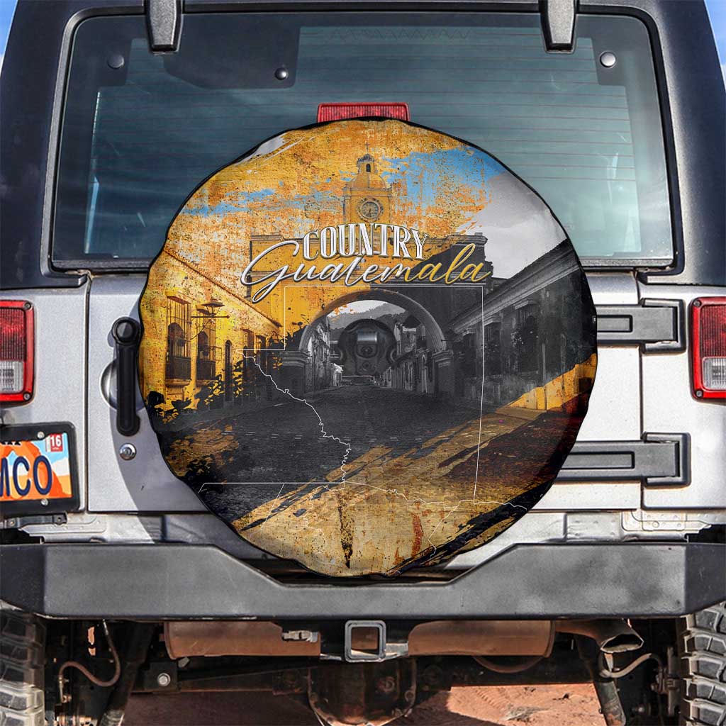 Guatemala Country Pride Spare Tire Cover Grunge Map Art with National Landmark Flag Texture - Wonder Print Shop