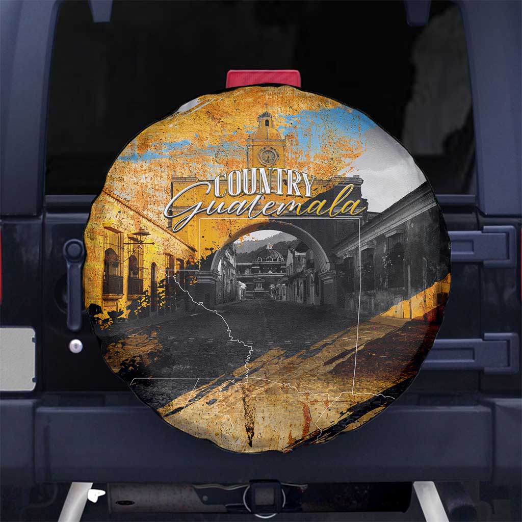 Guatemala Country Pride Spare Tire Cover Grunge Map Art with National Landmark Flag Texture - Wonder Print Shop