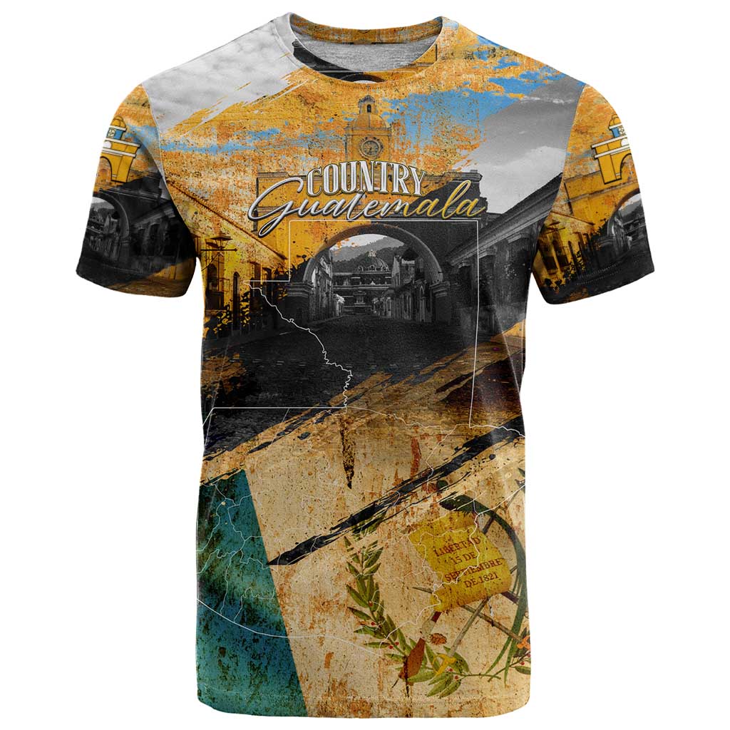 Guatemala Country Pride T Shirt Grunge Map Art with National Landmark Flag Texture - Wonder Print Shop
