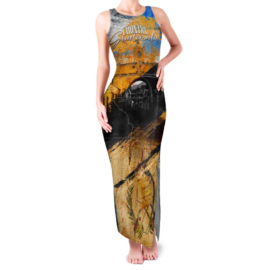 Guatemala Country Pride Tank Maxi Dress Grunge Map Art with National Landmark Flag Texture - Wonder Print Shop