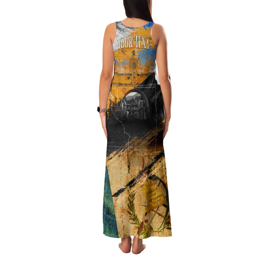 Guatemala Country Pride Tank Maxi Dress Grunge Map Art with National Landmark Flag Texture - Wonder Print Shop
