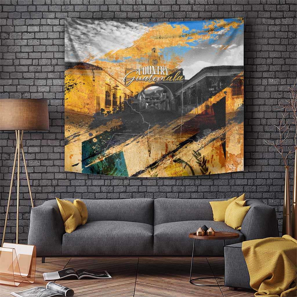 Guatemala Country Pride Tapestry Grunge Map Art with National Landmark Flag Texture - Wonder Print Shop