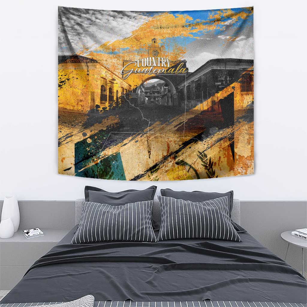 Guatemala Country Pride Tapestry Grunge Map Art with National Landmark Flag Texture - Wonder Print Shop