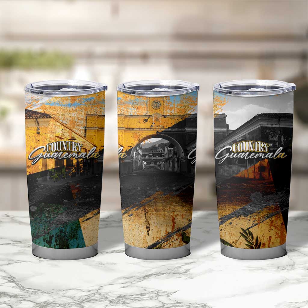 Guatemala Country Pride Tumbler Cup Grunge Map Art with National Landmark Flag Texture - Wonder Print Shop