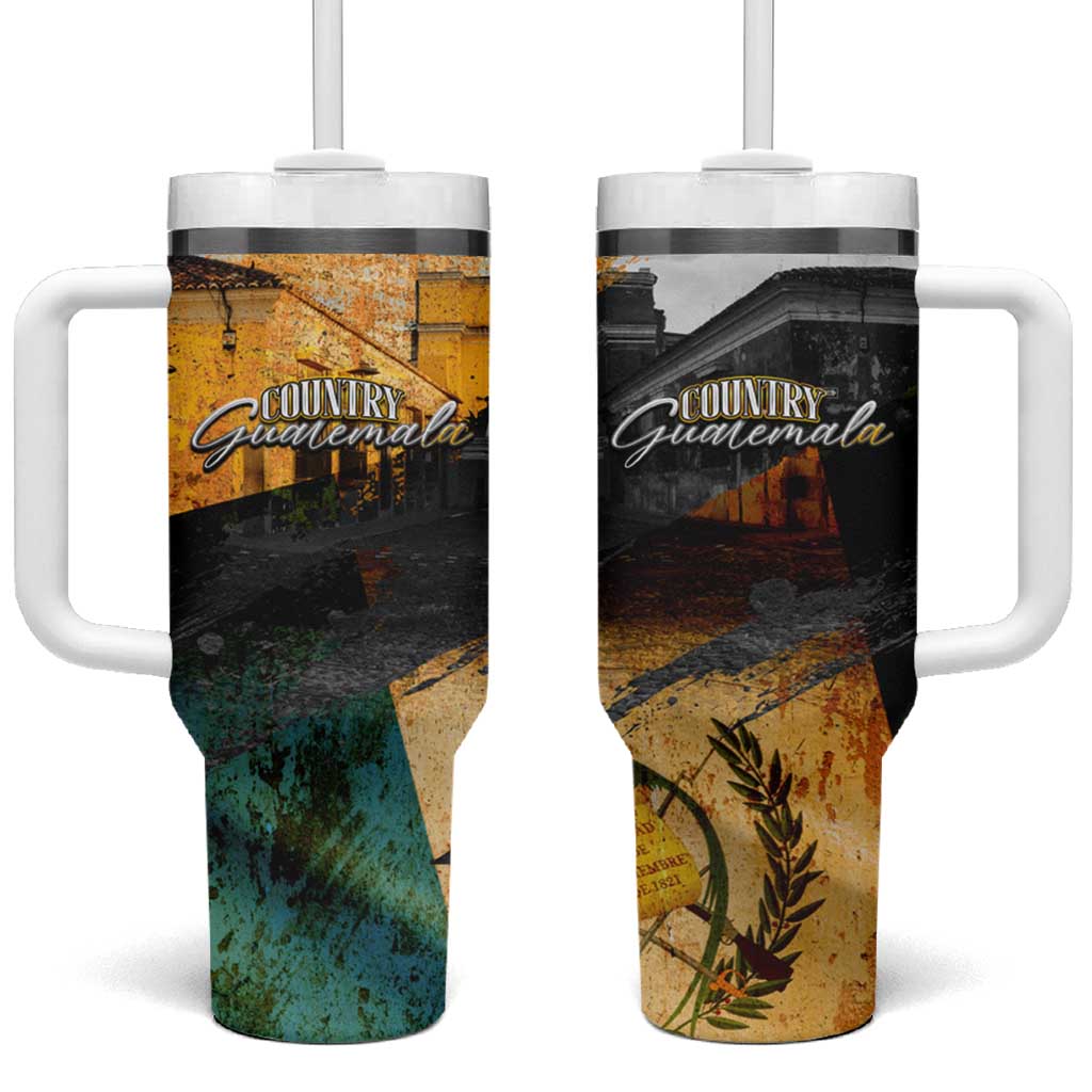 Guatemala Country Pride Tumbler With Handle Grunge Map Art with National Landmark Flag Texture - Wonder Print Shop