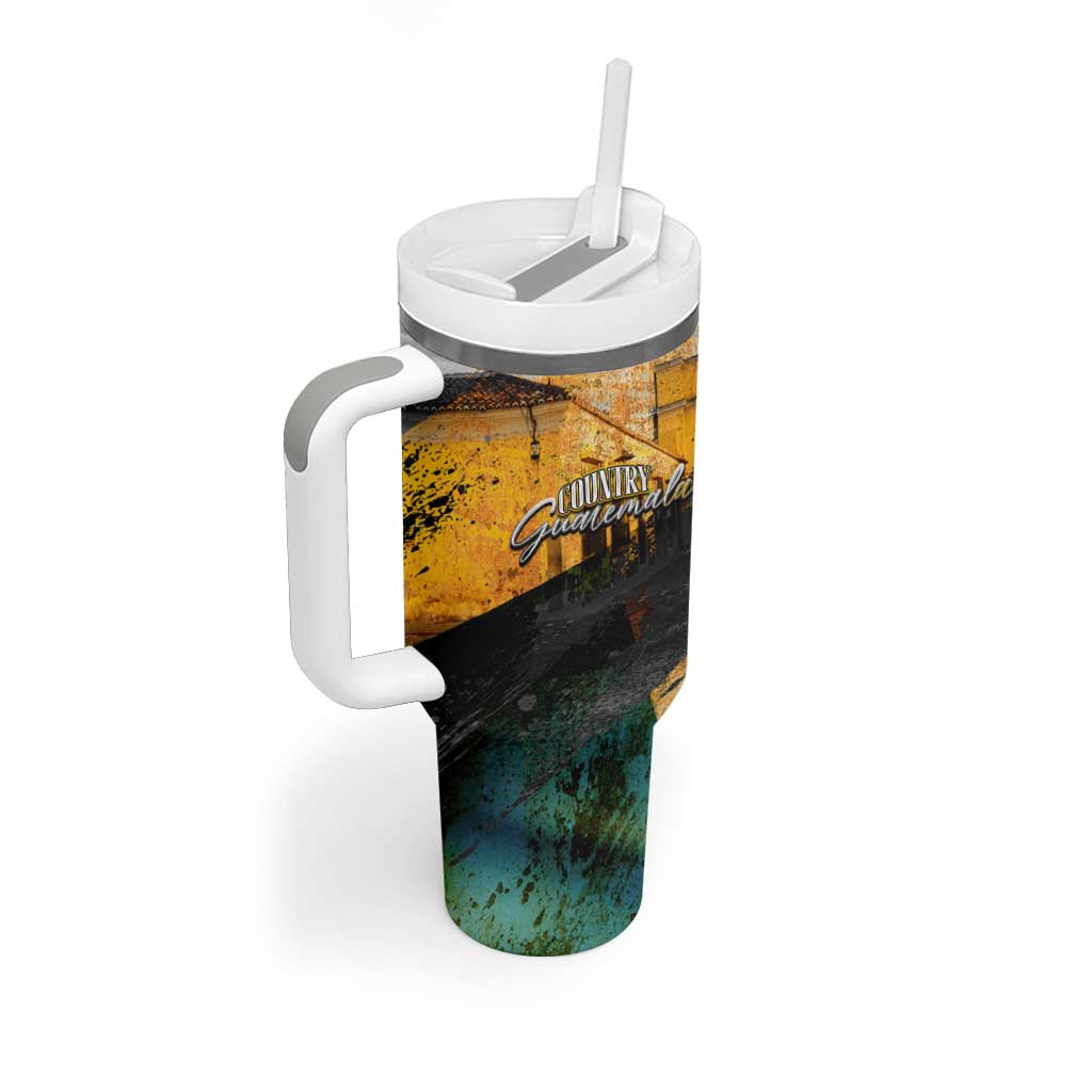 Guatemala Country Pride Tumbler With Handle Grunge Map Art with National Landmark Flag Texture - Wonder Print Shop