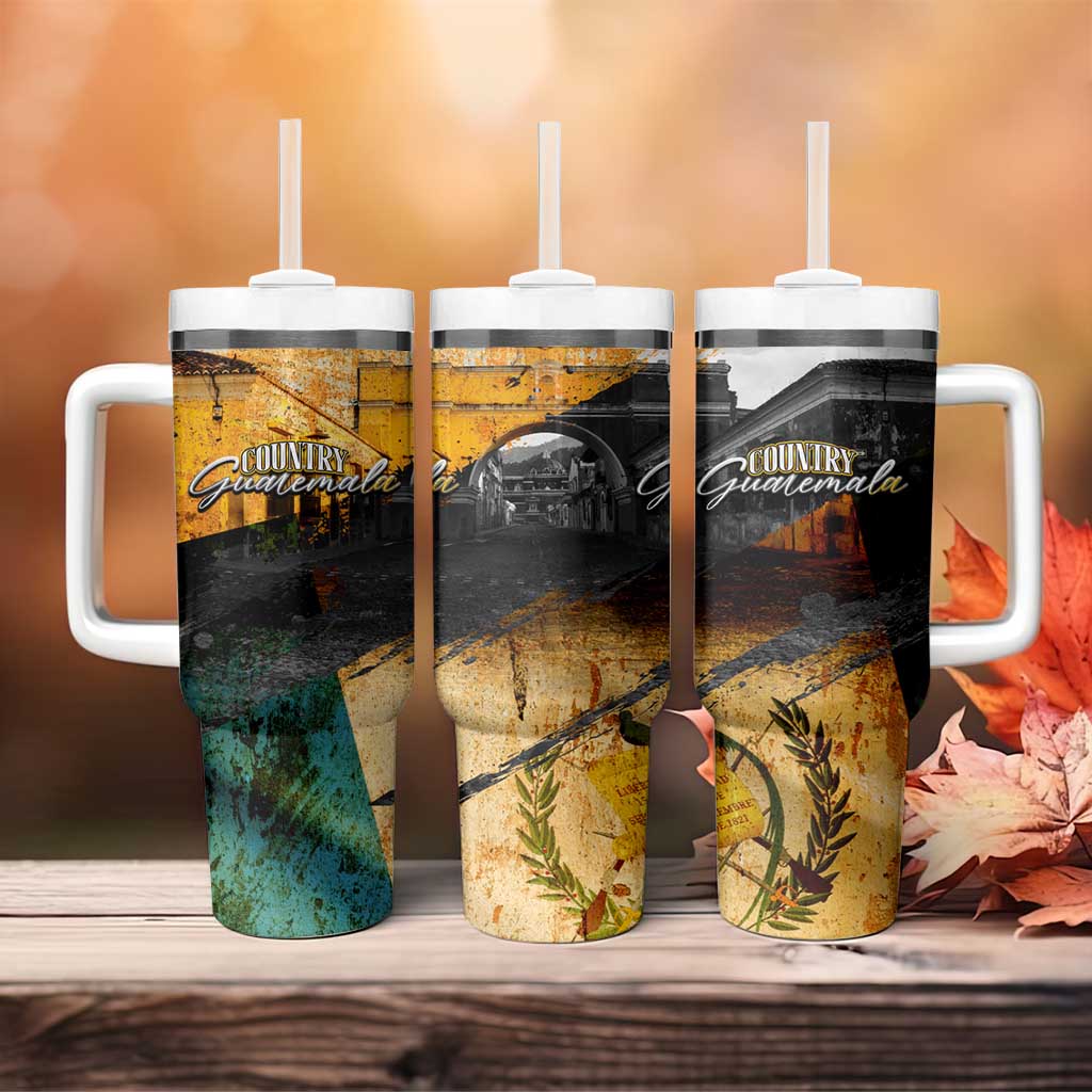 Guatemala Country Pride Tumbler With Handle Grunge Map Art with National Landmark Flag Texture - Wonder Print Shop