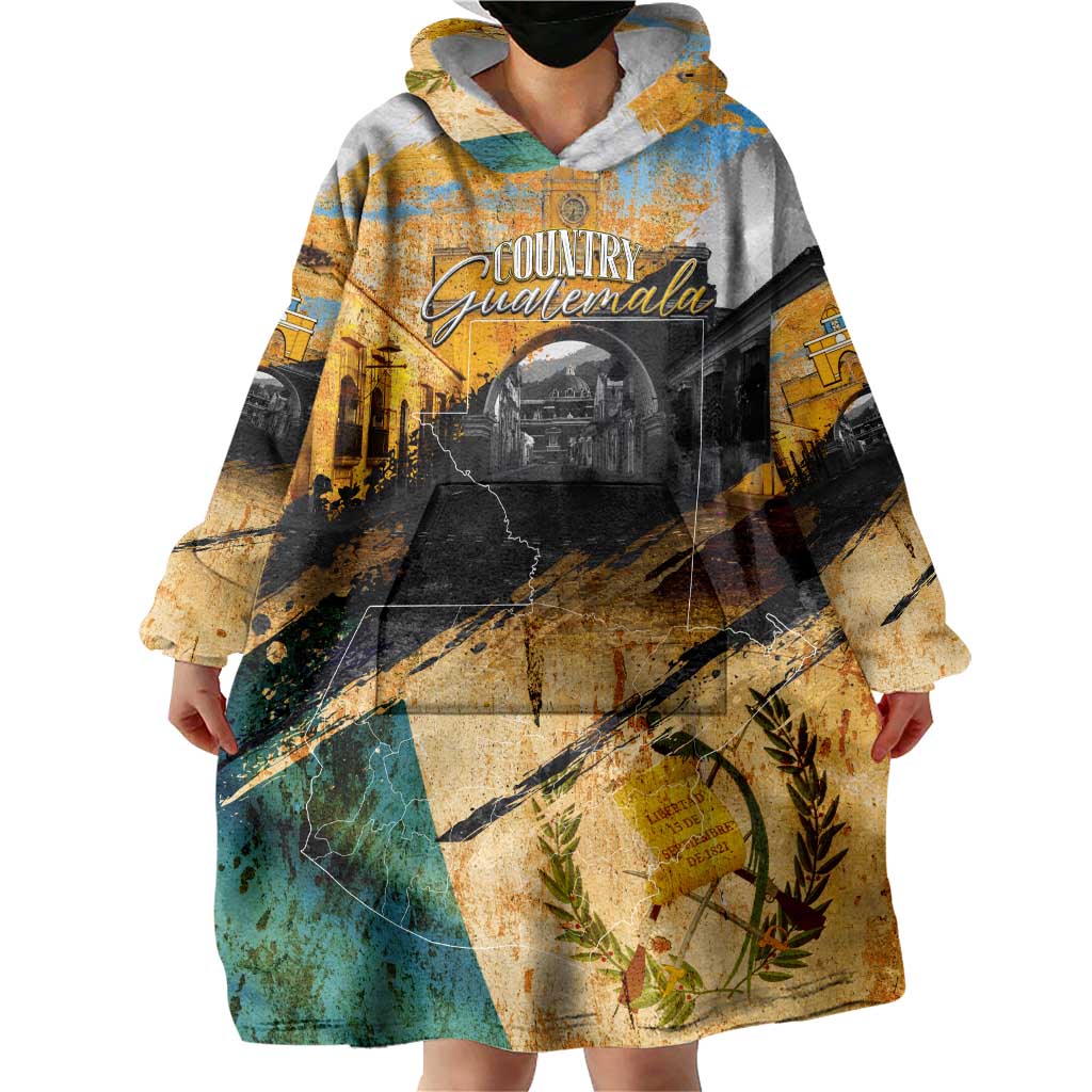 Guatemala Country Pride Wearable Blanket Hoodie Grunge Map Art with National Landmark Flag Texture - Wonder Print Shop