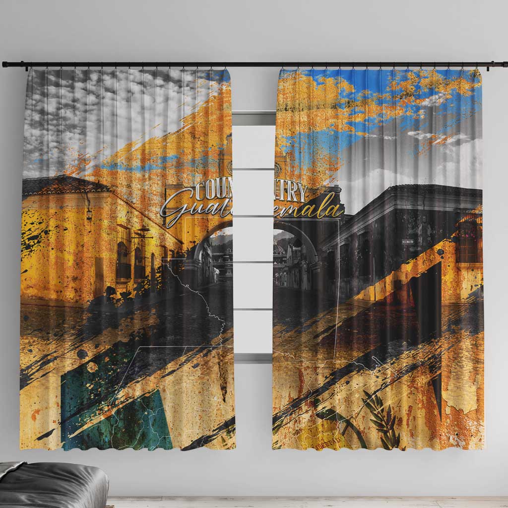 Guatemala Country Pride Window Curtain Grunge Map Art with National Landmark Flag Texture - Wonder Print Shop