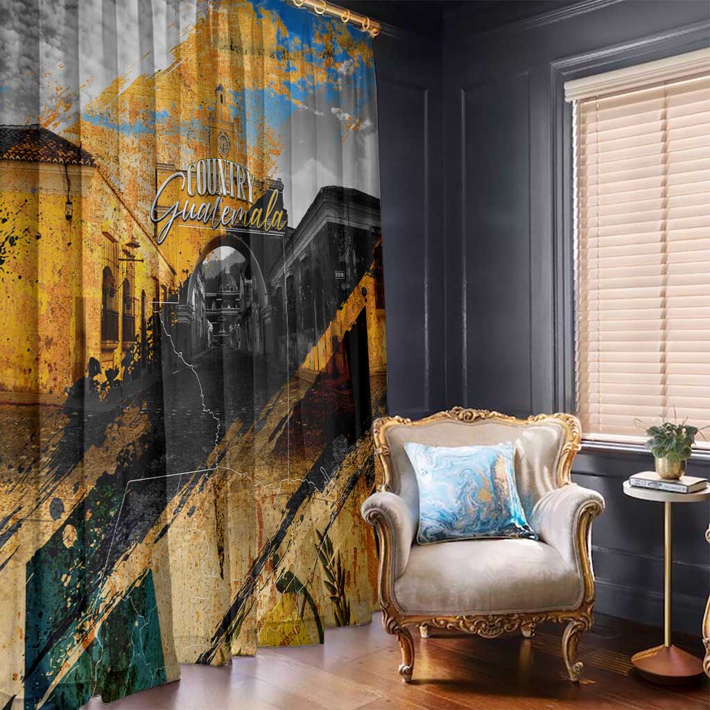 Guatemala Country Pride Window Curtain Grunge Map Art with National Landmark Flag Texture - Wonder Print Shop