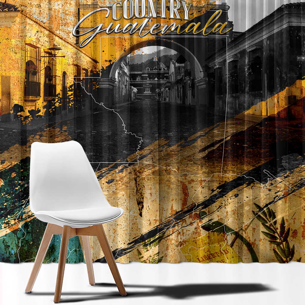 Guatemala Country Pride Window Curtain Grunge Map Art with National Landmark Flag Texture - Wonder Print Shop