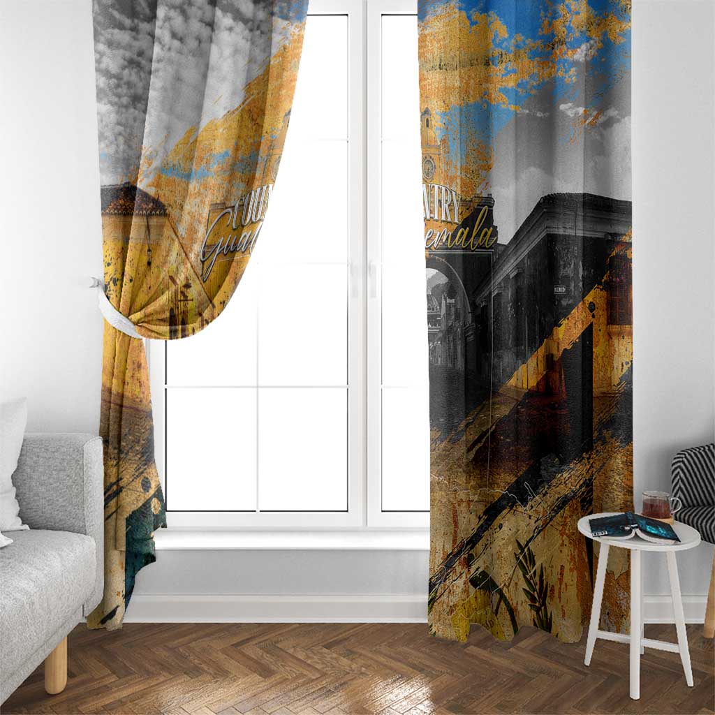 Guatemala Country Pride Window Curtain Grunge Map Art with National Landmark Flag Texture - Wonder Print Shop