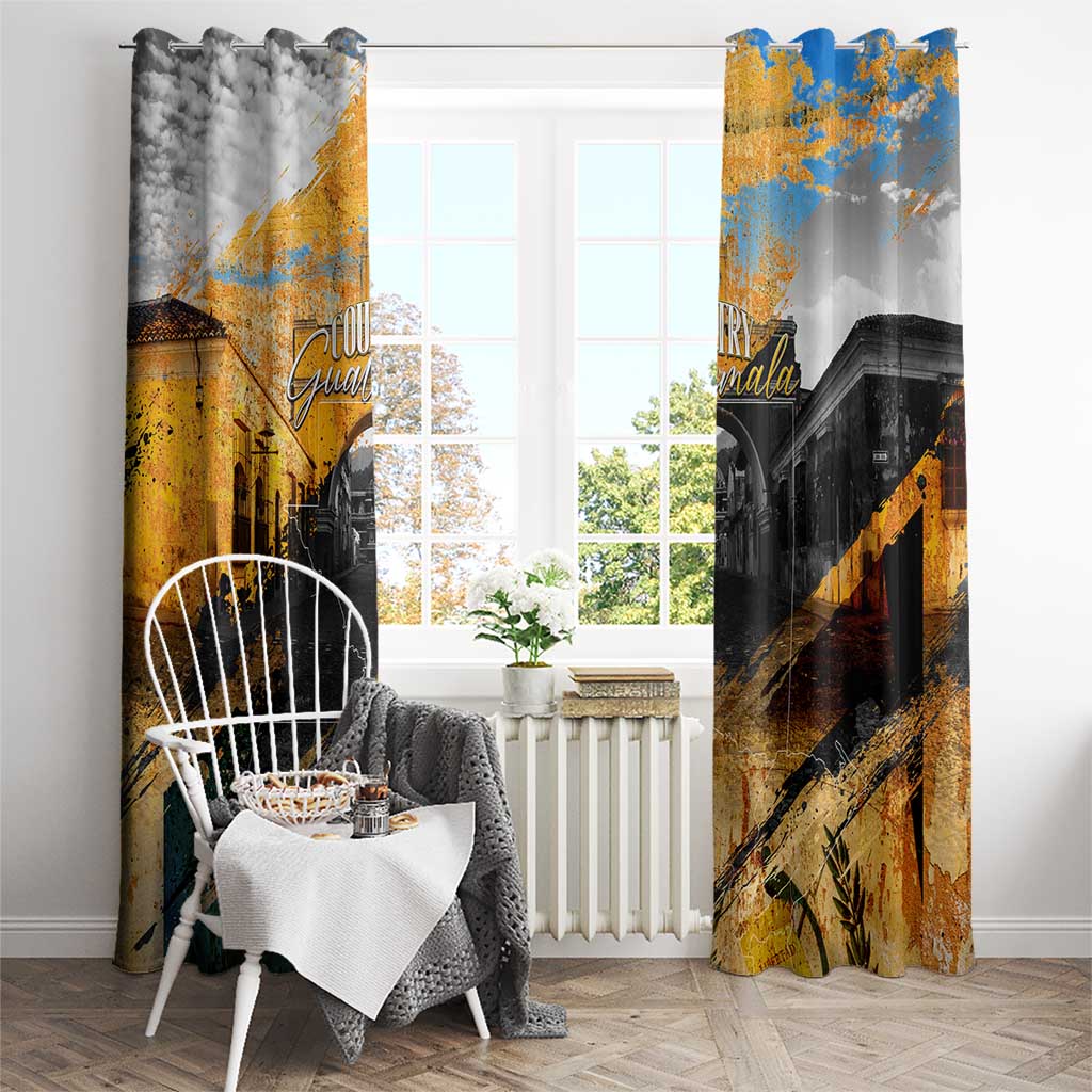 Guatemala Country Pride Window Curtain Grunge Map Art with National Landmark Flag Texture - Wonder Print Shop