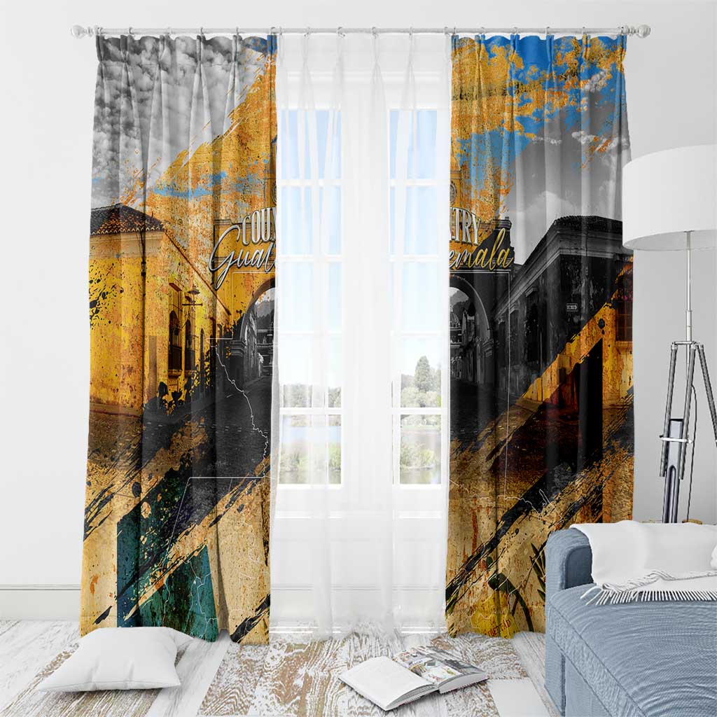 Guatemala Country Pride Window Curtain Grunge Map Art with National Landmark Flag Texture - Wonder Print Shop