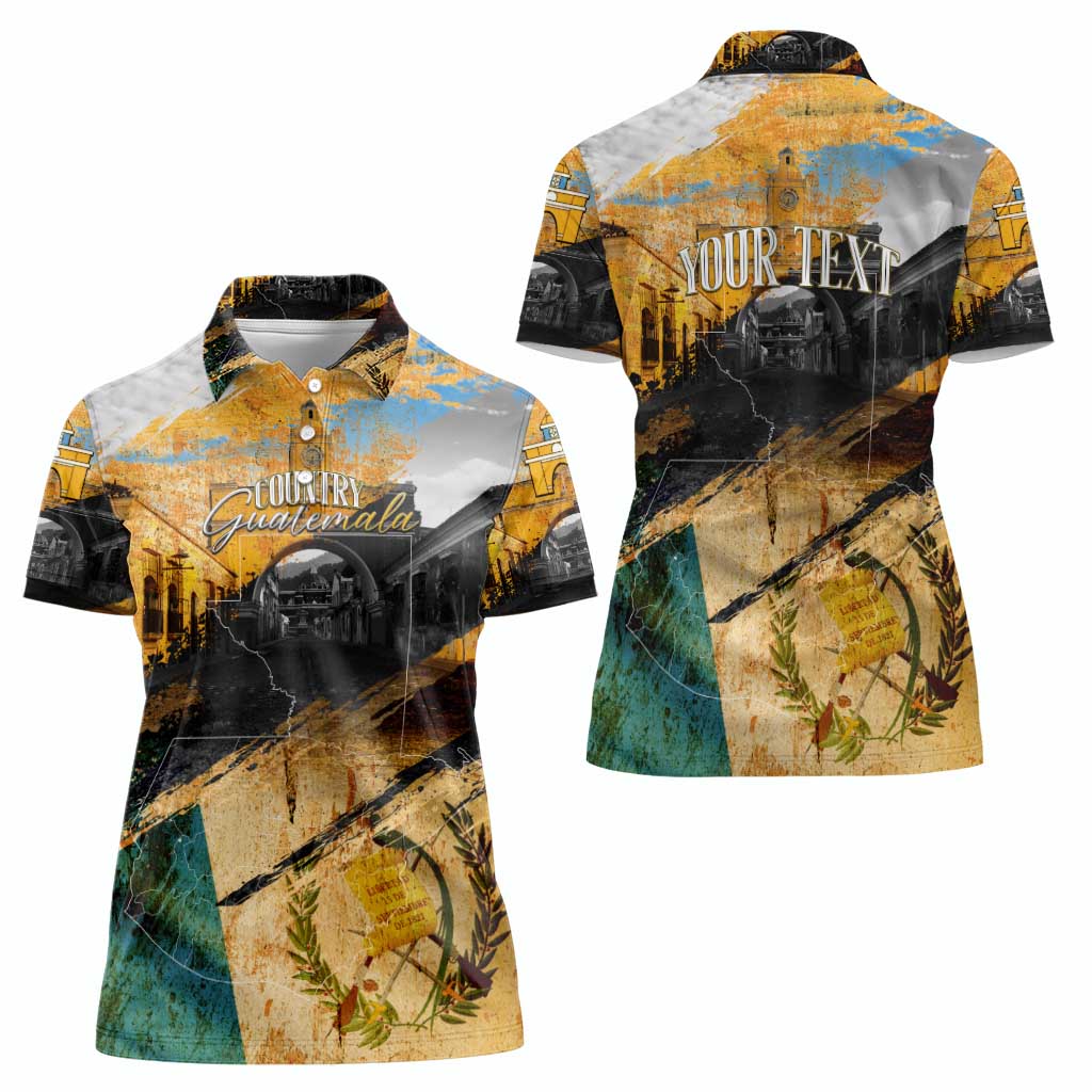 Guatemala Country Pride Women Polo Shirt Grunge Map Art with National Landmark Flag Texture - Wonder Print Shop